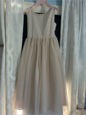 Sleeveless Pearl-Trim Tulle Dress in Blush for Girls